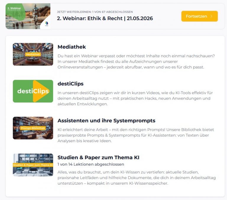 Übersicht Lernplattform für KI